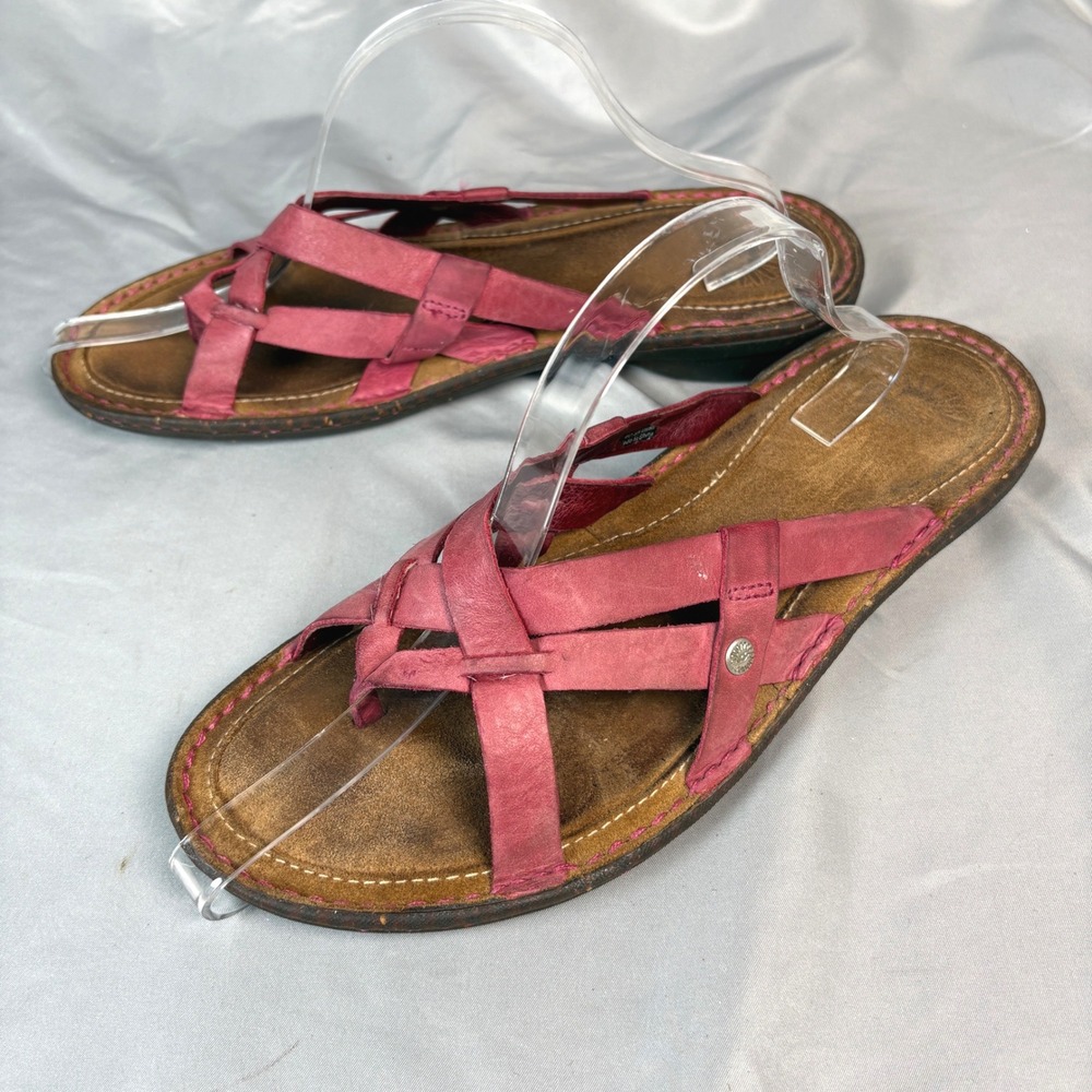 UGG Womens Lanni Pink Leather Strappy Thong Sandals Logo 11 Boho Beachy